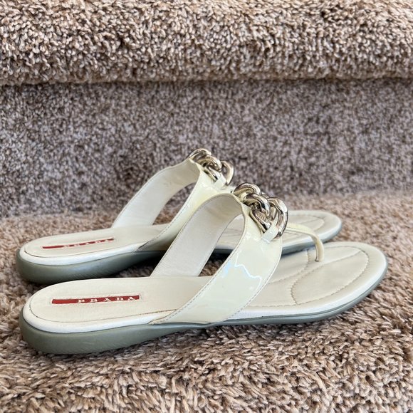 Prada Women's White Patent Leather Thong Sandals - - Picture 1 of 16